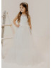 Beaded Ivory Lace Tulle Flower Girl Dress Communion Dress